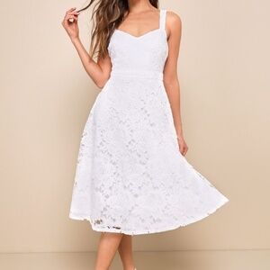 Lulus Divine Beauty White Lace Midi Dress With Pockets - Size XS